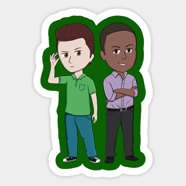 Shawn Spencer and Burton Guster Chibi Sticker by CraftyNinja